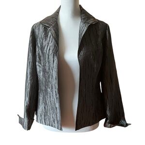 Chico's Women's Size S Metallic Gray Crinkle Open Front Blazer Jacket